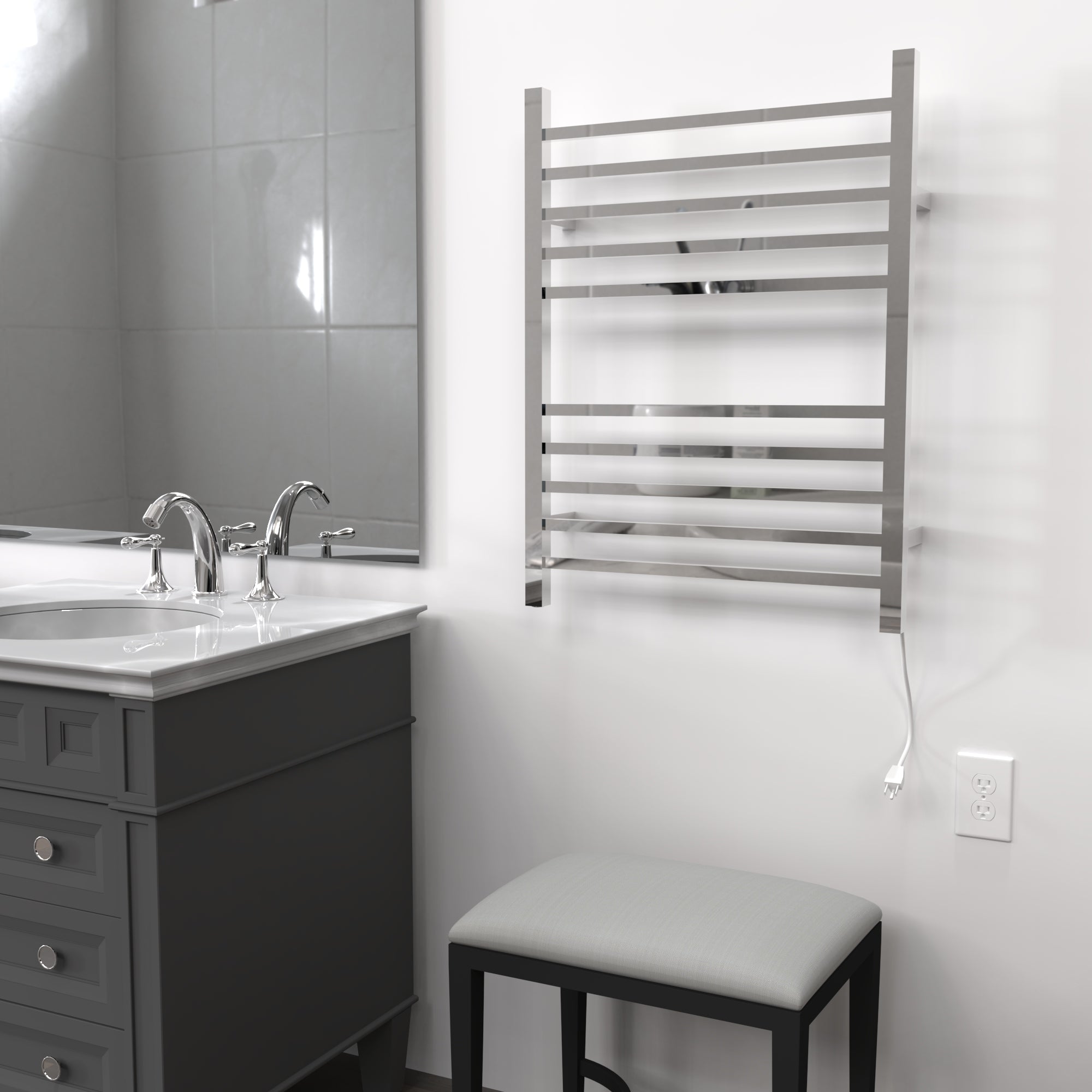 Amba Radiant Square Hybrid Plug-In/Hardwired Heated Towel Rack