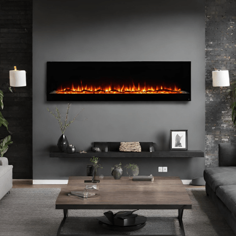 60-inch Black Wall Mount Fireplace (1) - Universe of Comfort - Universe of Comfort