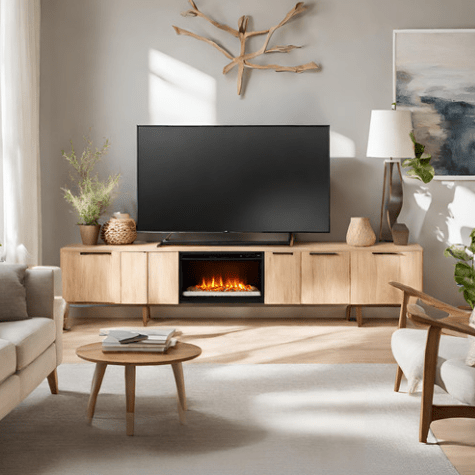 Wood Electric Fireplace TV Stand with Cabinetry